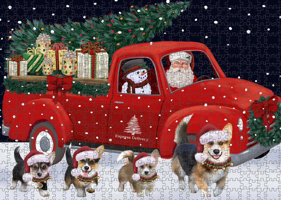 Christmas Express Delivery Red Truck Running Pembroke Welsh Corgi Dogs Puzzle with Photo Tin PUZL99760