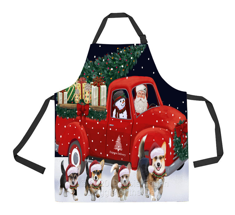 Christmas Express Delivery Red Truck Running Pembroke Welsh Corgi Dogs Apron Apron-48141