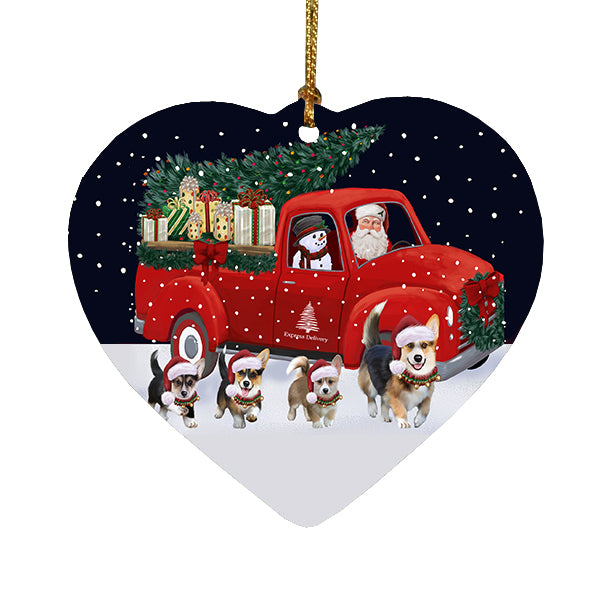 Christmas Express Delivery Red Truck Running Pembroke Welsh Corgi Dogs Heart Christmas Ornament RFPOR58107