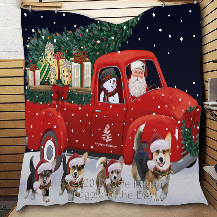 Christmas Express Delivery Red Truck Running Pitbull Dogs Lightweight Soft Bedspread Coverlet Bedding Quilt QUILT59996