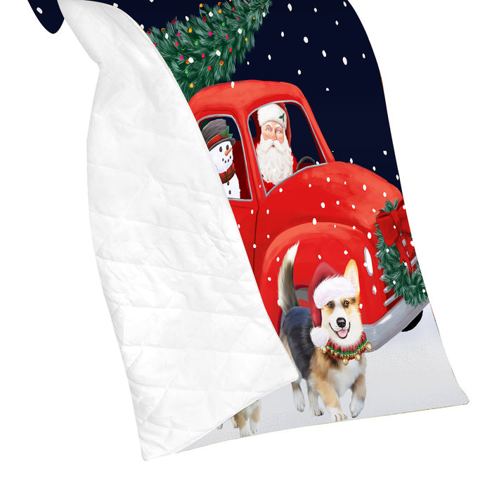Christmas Express Delivery Red Truck Running Pitbull Dogs Lightweight Soft Bedspread Coverlet Bedding Quilt QUILT59996