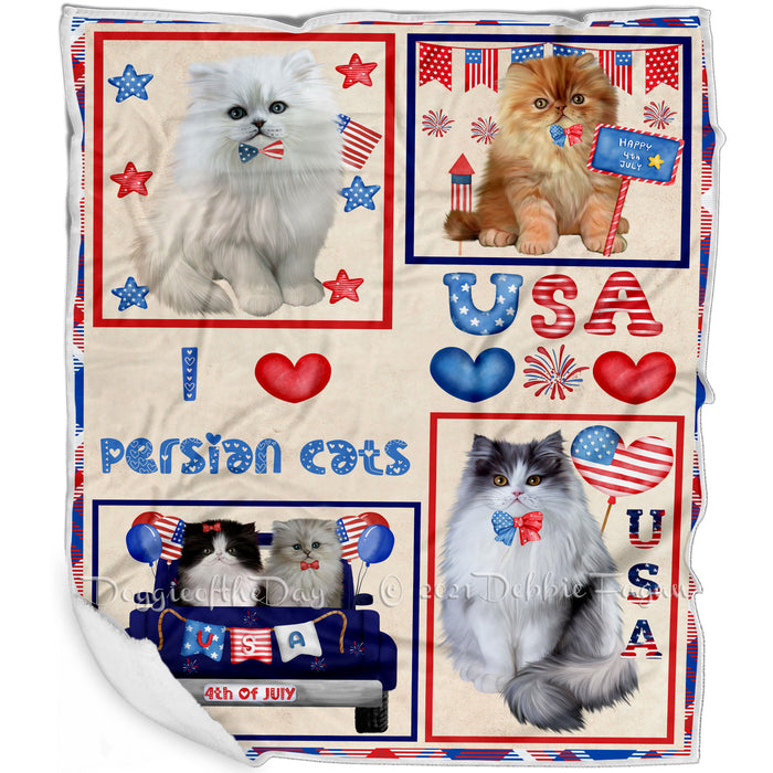 4th of July Independence Day I Love USA Persian Cats Blanket BLNKT143526