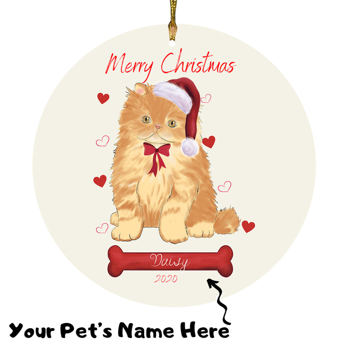 Personalized Merry Christmas  Persian Cat Christmas Tree Round Flat Ornament RBPOR58985