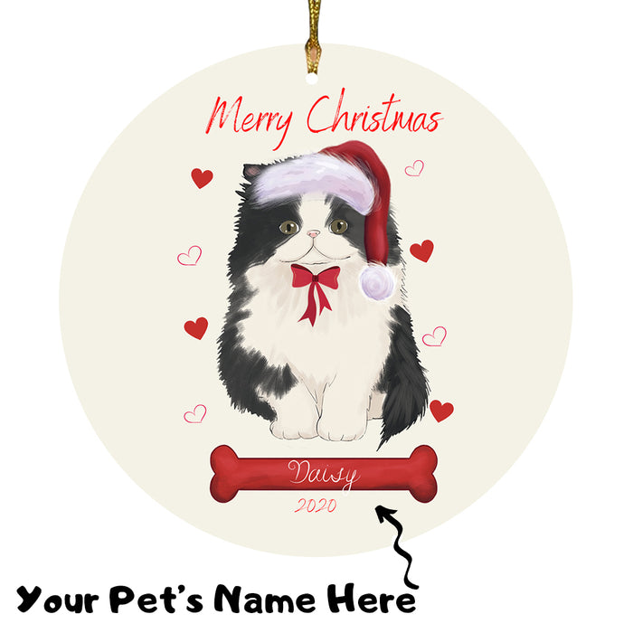 Personalized Merry Christmas  Persian Cat Christmas Tree Round Flat Ornament RBPOR58986