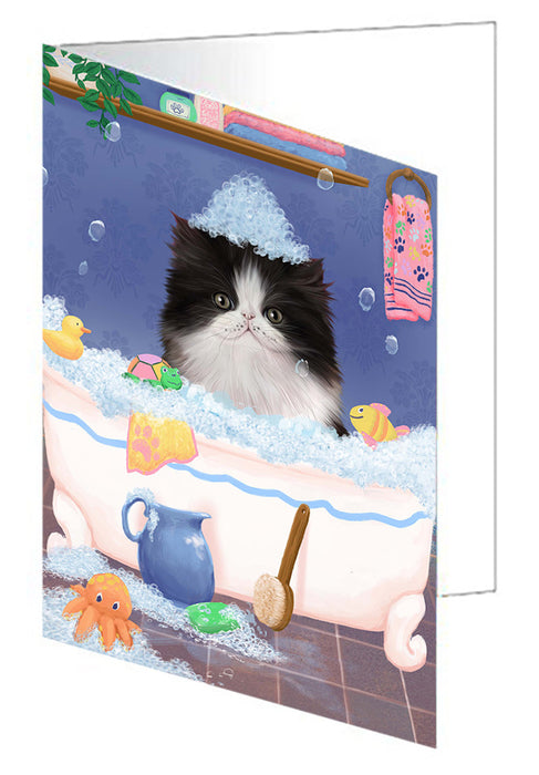 Rub A Dub Dog In A Tub Persian Cat Dog Handmade Artwork Assorted Pets Greeting Cards and Note Cards with Envelopes for All Occasions and Holiday Seasons GCD79535