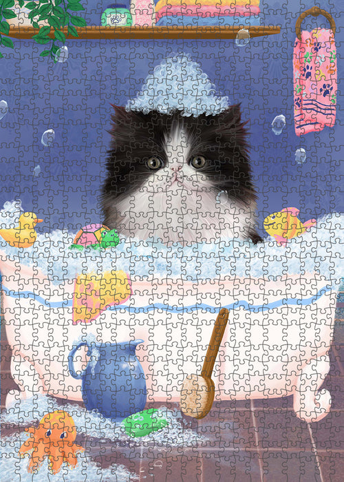 Rub A Dub Dog In A Tub Persian Cat Dog Portrait Jigsaw Puzzle for Adults Animal Interlocking Puzzle Game Unique Gift for Dog Lover's with Metal Tin Box PZL319