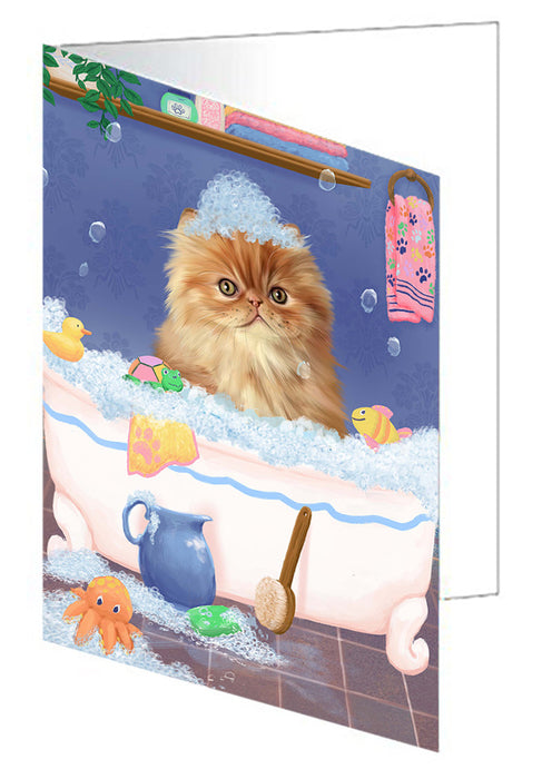 Rub A Dub Dog In A Tub Persian Cat Dog Handmade Artwork Assorted Pets Greeting Cards and Note Cards with Envelopes for All Occasions and Holiday Seasons GCD79538