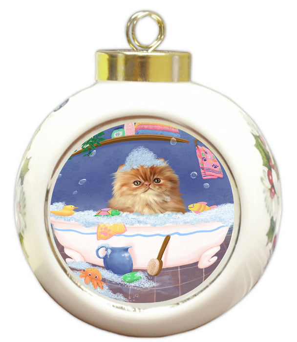 Rub A Dub Dog In A Tub Persian Cat Dog Round Ball Christmas Ornament RBPOR58632