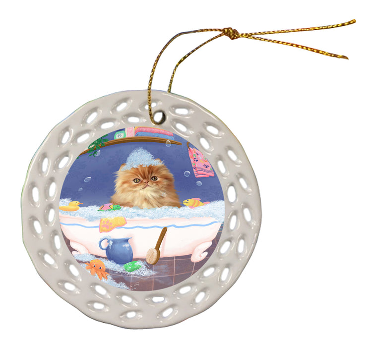 Rub A Dub Dog In A Tub Persian Cat Dog Doily Ornament DPOR58299