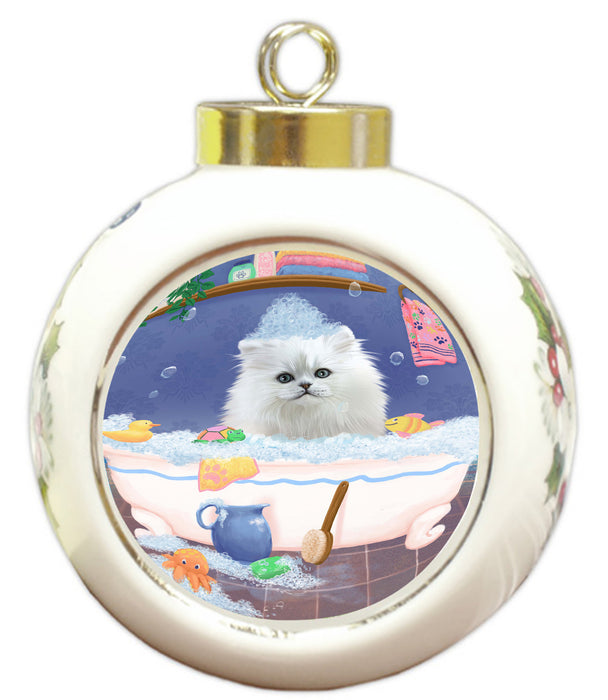 Rub A Dub Dog In A Tub Persian Cat Dog Round Ball Christmas Ornament RBPOR58633