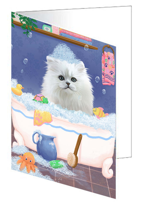 Rub A Dub Dog In A Tub Persian Cat Dog Handmade Artwork Assorted Pets Greeting Cards and Note Cards with Envelopes for All Occasions and Holiday Seasons GCD79541