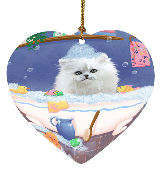 Rub A Dub Dog In A Tub Persian Cat Dog Heart Christmas Ornament HPORA58649