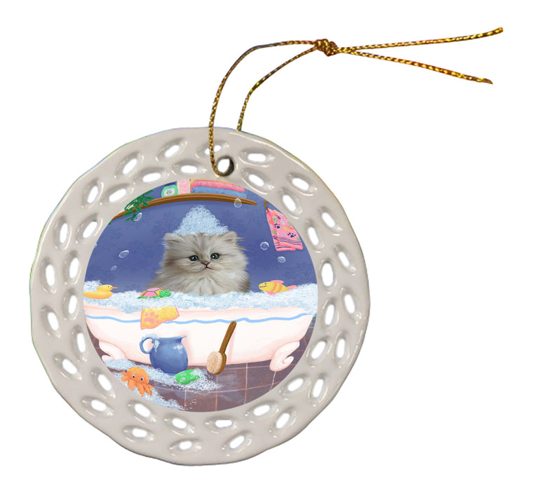 Rub A Dub Dog In A Tub Persian Cat Dog Doily Ornament DPOR58301