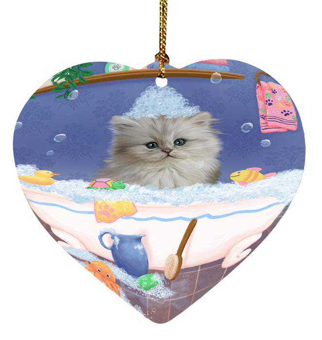 Rub A Dub Dog In A Tub Persian Cat Dog Heart Christmas Ornament HPORA58650
