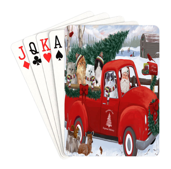 Christmas Santa Express Delivery Red Truck Persian Cats Playing Card Decks