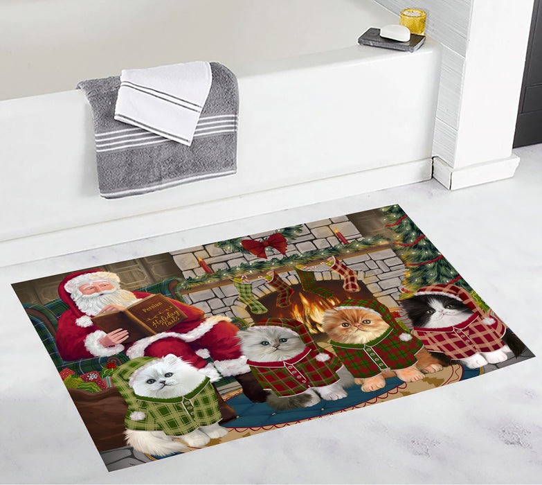 Christmas Cozy Holiday Fire Tails Persian Cats Bath Mat