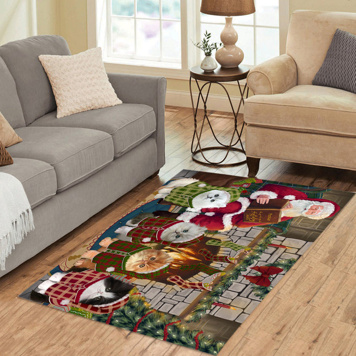 Christmas Cozy Holiday Fire Tails Persian Cats Area Rug