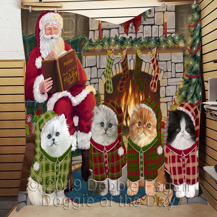 Christmas Cozy Holiday Fire Tails Persian Cats Quilt