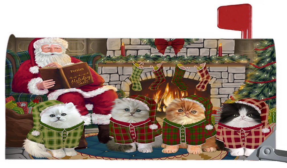 Christmas Cozy Holiday Fire Tails Persian Cats 6.5 x 19 Inches Magnetic Mailbox Cover Post Box Cover Wraps Garden Yard Décor MBC48920