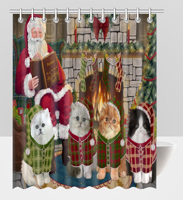 Christmas Cozy Holiday Fire Tails Persian Cats Shower Curtain