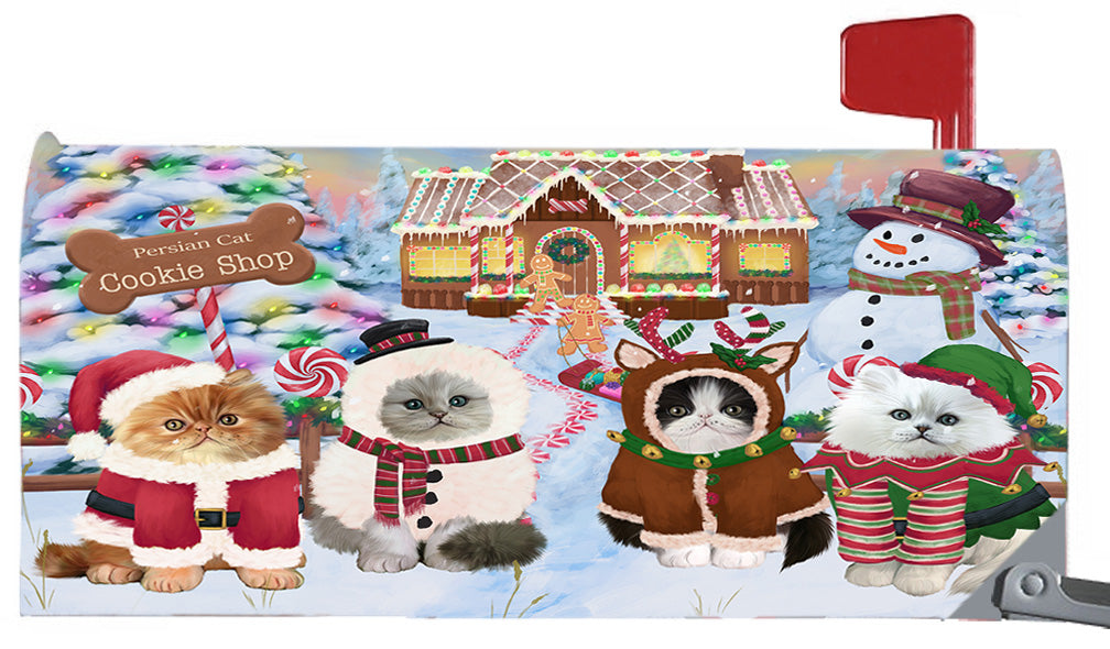 Christmas Holiday Gingerbread Cookie Shop Persian Cats 6.5 x 19 Inches Magnetic Mailbox Cover Post Box Cover Wraps Garden Yard Décor MBC49010