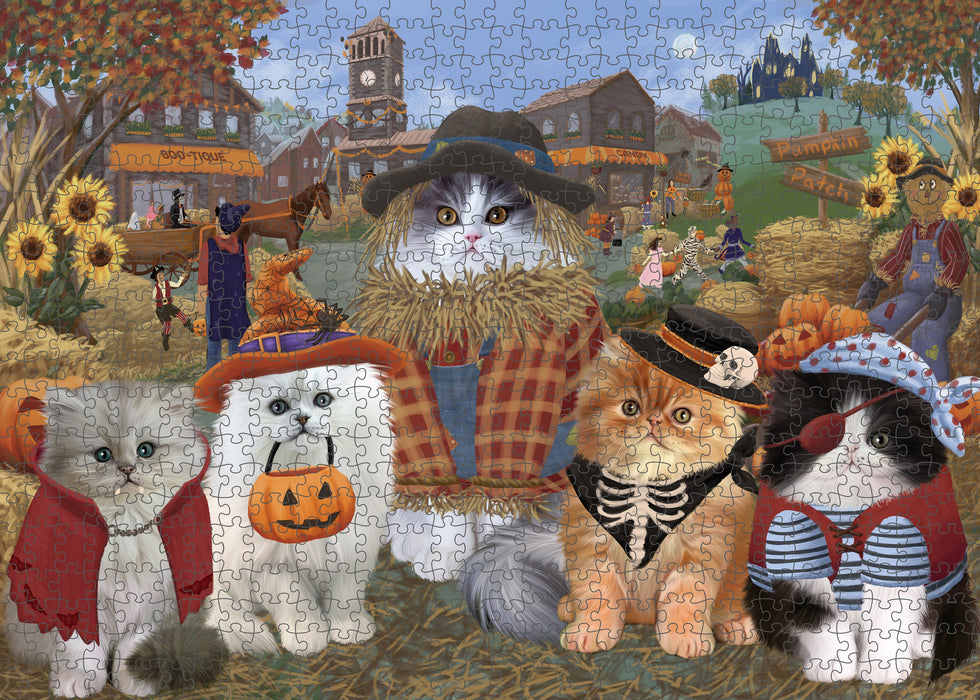 Halloween 'Round Town And Fall Pumpkin Scarecrow Both Persian Cats Puzzle  PUZL96368