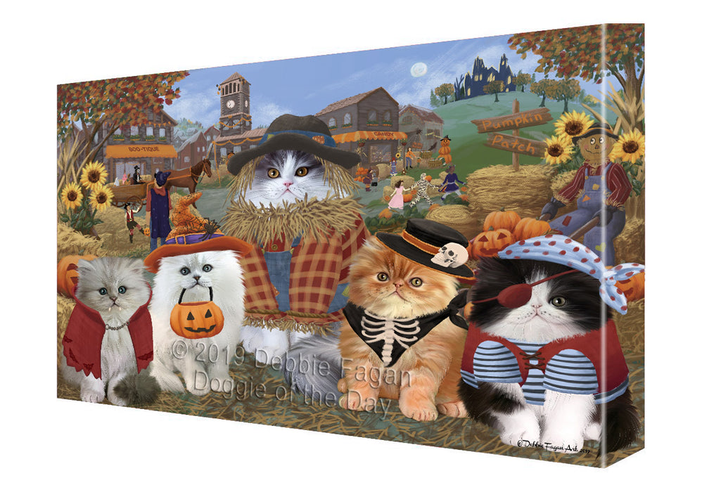 Halloween 'Round Town And Fall Pumpkin Scarecrow Both Persian Cats Canvas Print Wall Art Décor CVS139724