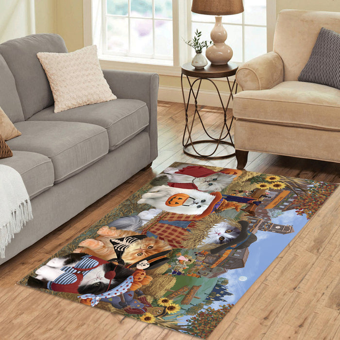 Halloween 'Round Town and Fall Pumpkin Scarecrow Both Persian Cats Area Rug
