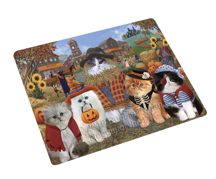 Halloween 'Round Town And Fall Pumpkin Scarecrow Both Persian Cats Cutting Board C77176