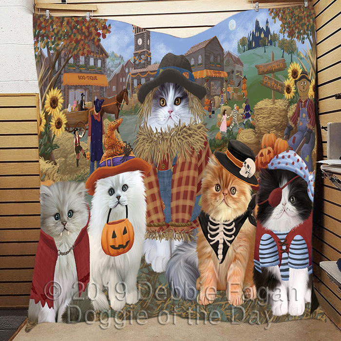 Halloween 'Round Town and Fall Pumpkin Scarecrow Both Persian Cats Quilt