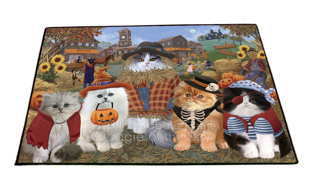 Halloween 'Round Town And Fall Pumpkin Scarecrow Both Persian Cats Floormat FLMS53990
