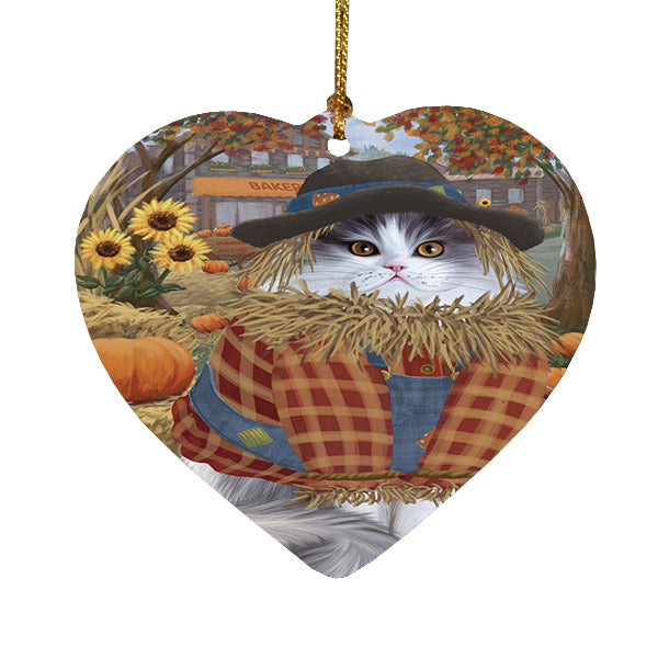 Fall Pumpkin Scarecrow Persian Cats Heart Christmas Ornament HPOR57576