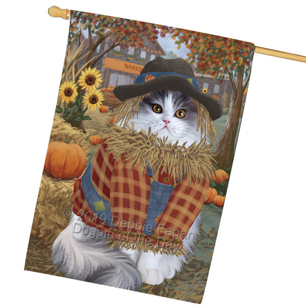 Halloween 'Round Town And Fall Pumpkin Scarecrow Both Persian Cats House Flag FLG65732