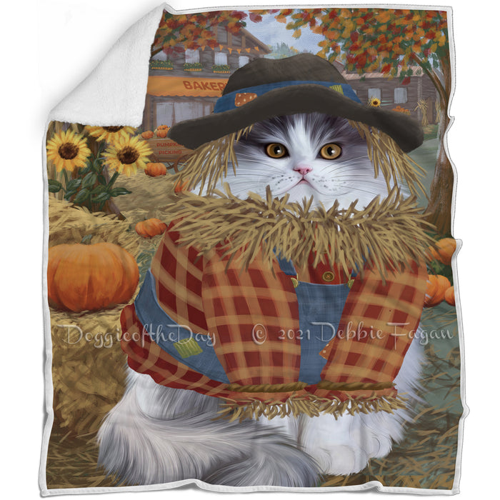 Halloween 'Round Town And Fall Pumpkin Scarecrow Both Persian Cats Blanket BLNKT139646