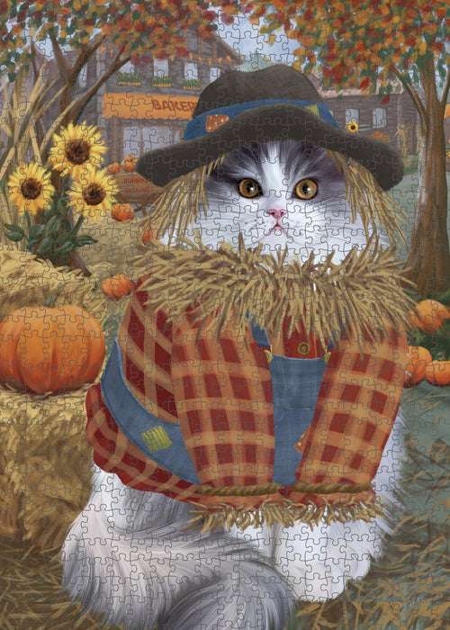Halloween 'Round Town And Fall Pumpkin Scarecrow Both Persian Cats Puzzle  PUZL96612