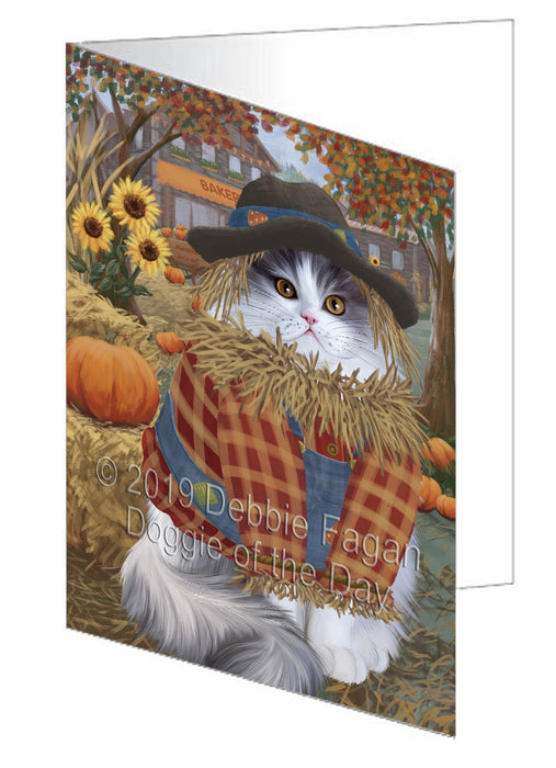 Fall Pumpkin Scarecrow Persian Cat Handmade Artwork Assorted Pets Greeting Cards and Note Cards with Envelopes for All Occasions and Holiday Seasons GCD78074