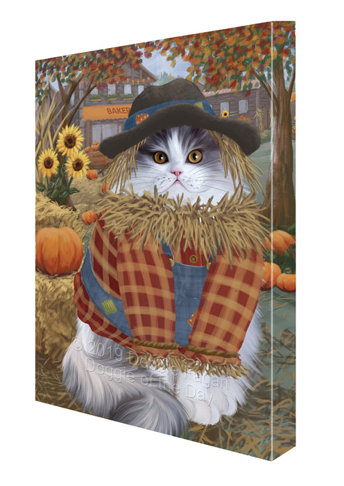 Halloween 'Round Town And Fall Pumpkin Scarecrow Both Persian Cats Canvas Print Wall Art Décor CVS140273