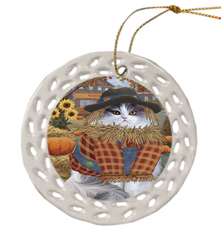 Fall Pumpkin Scarecrow Persian Cats Ceramic Doily Ornament DPOR57576