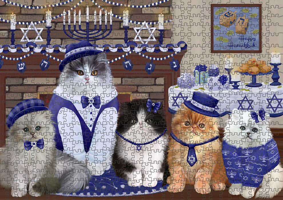 Happy Hanukkah Persian Cats Portrait Jigsaw Puzzle for Adults Animal Interlocking Puzzle Game Unique Gift for Dog Lover's with Metal Tin Box