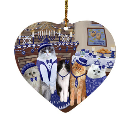 Happy Hanukkah Family Persian Cats Heart Christmas Ornament HPORA58431