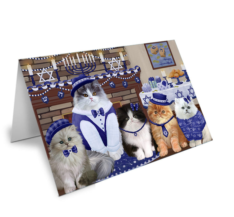 Happy Hanukkah Family Persian Cats Handmade Artwork Assorted Pets Greeting Cards and Note Cards with Envelopes for All Occasions and Holiday Seasons GCD79052