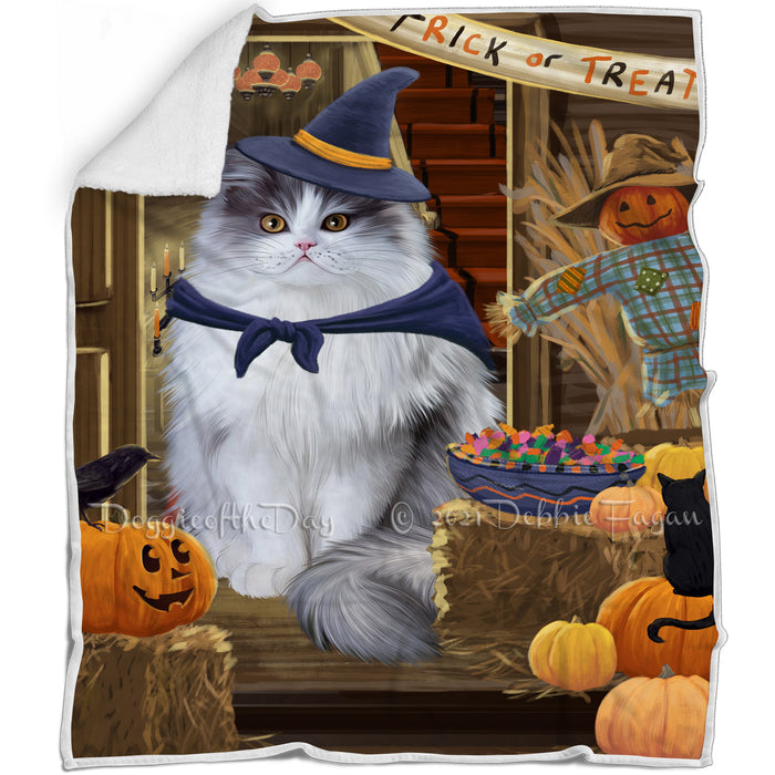 Enter at Own Risk Trick or Treat Halloween Persian Cat Blanket BLNKT96222