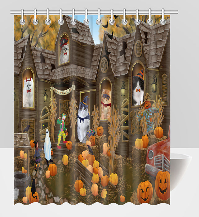 Haunted House Halloween Trick or Treat Persian Cats Shower Curtain