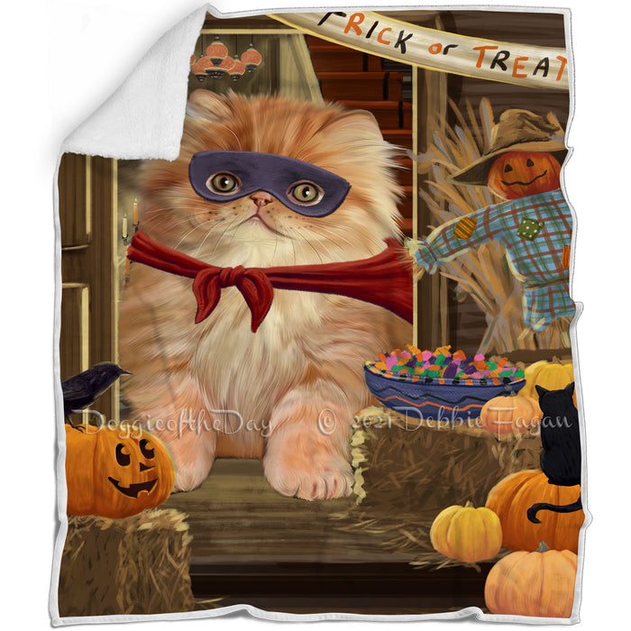 Enter at Own Risk Trick or Treat Halloween Persian Cat Blanket BLNKT96231