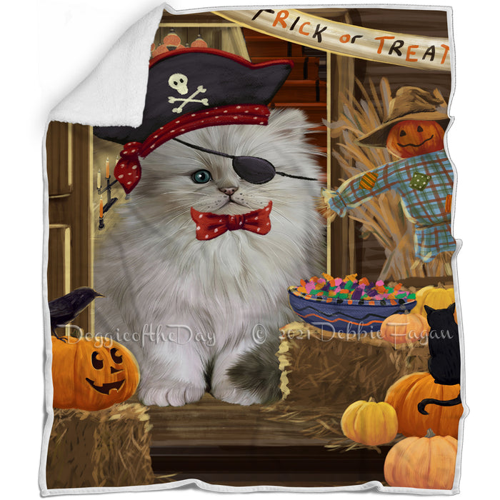 Enter at Own Risk Trick or Treat Halloween Persian Cat Blanket BLNKT96240