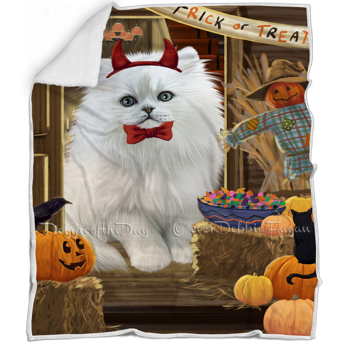 Enter at Own Risk Trick or Treat Halloween Persian Cat Blanket BLNKT96249
