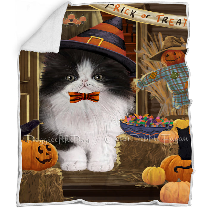 Enter at Own Risk Trick or Treat Halloween Persian Cat Blanket BLNKT96258