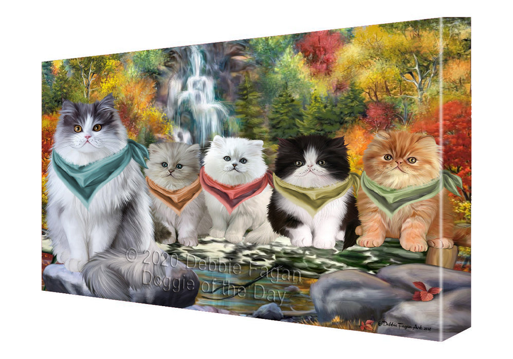 Scenic Waterfall Persian Cats Canvas Wall Art - Premium Quality Ready to Hang Room Decor Wall Art Canvas - Unique Animal Printed Digital Painting for Decoration