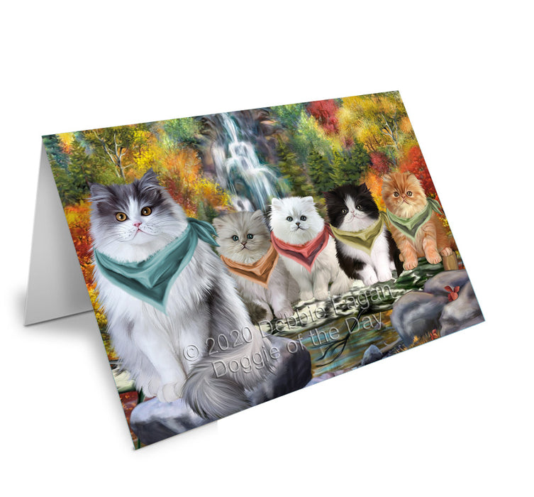 Scenic Waterfall Persian Cats Handmade Artwork Assorted Pets Greeting Cards and Note Cards with Envelopes for All Occasions and Holiday Seasons