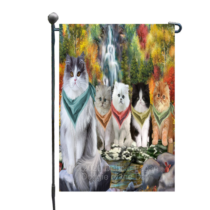 Scenic Waterfall Persian Cats Garden Flags Outdoor Decor for Homes and Gardens Double Sided Garden Yard Spring Decorative Vertical Home Flags Garden Porch Lawn Flag for Decorations